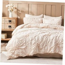 Comforter Set Bed in A Bag 7 Piece Pinch Pleat Bedding Full Size Beige