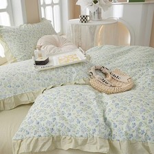 Blue Floral 100 Cotton Duvet Cover Set Full Size Bedding Set Ruffle for Teen