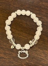 Hello Kitty White bead And Silver Tone Stretch Bracelet NIP