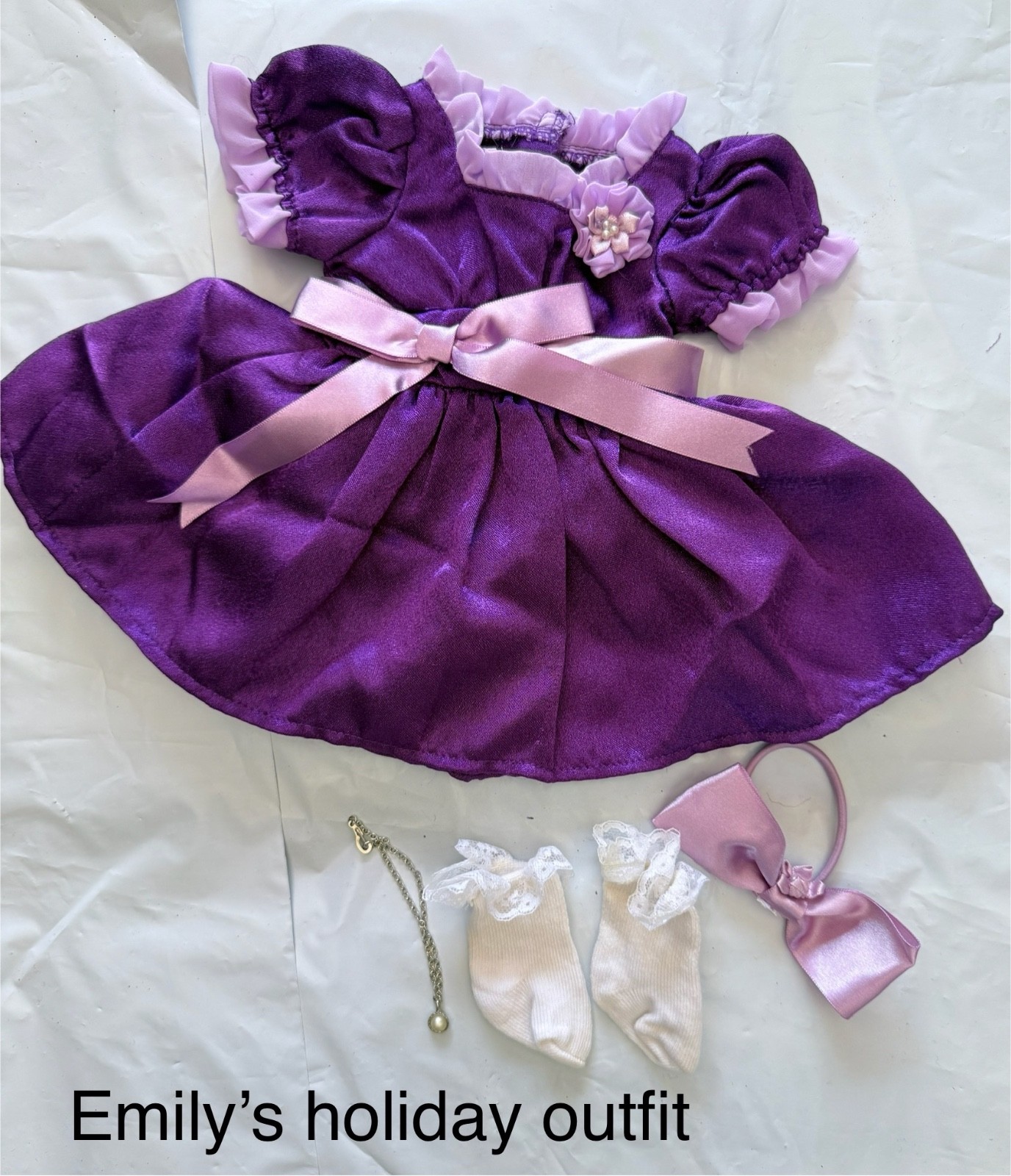 American Girl Emily Holiday DOLL  Dress  EUC includes Necklace, socks and bow