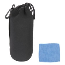 Camera Lens Pouch, 4" ID x 10" H Drawstring Lens Pouch, Black