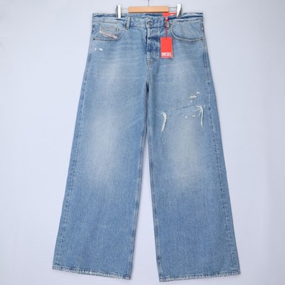 Diesel Mens Jeans D-Rise Trousers Straight Wide Leg Light Wash