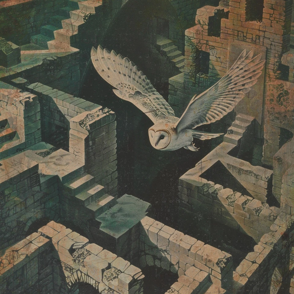 Vintage LABYRINTH Wall Art, Fantasy White Owl Movie Poster, Maze Labyrinth Decor - Image 2 of 4