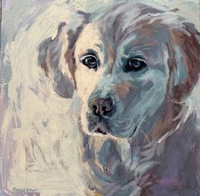 Original Dog Acrylic Painting White Labrador Deep Canvas Portrait 18x18 Inch Pet