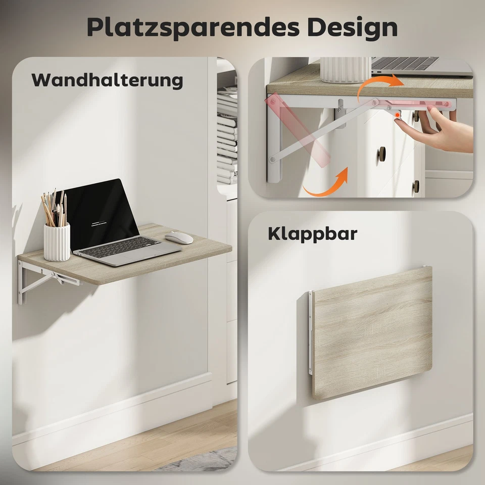 Wandklapptisch, 60x40 cm Klapptisch, Platzsparender Schwimmender Schreibtisch mi - Bild 3 von 4