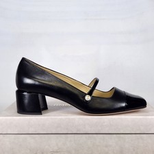 Size 8.5 EU 38.5 - Jimmy Choo London Elisa 45 - Black Patent / Black Nappa