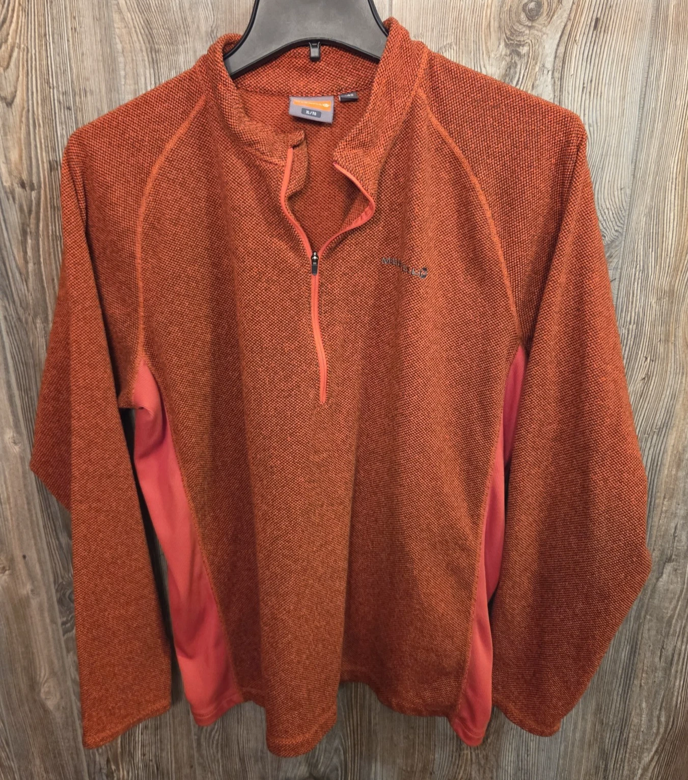 Merrell L/S Pullover 1/4 Zip Sweater Shirt Size XL Orange Fleece Hiking Top