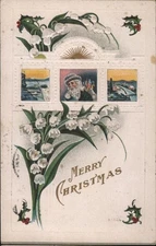 Santa Claus Merry Christmas-Holly,Lily of the Valley,Santa Hayward Postcard