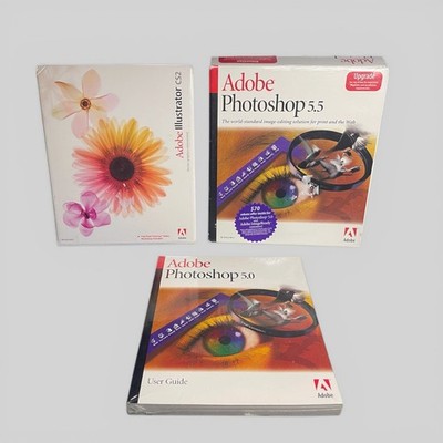 LOT 1999 Adobe Photoshop 5.0, 5.5 & 2005 Adobe Illustrator CS2 *READ DESC* F/S
