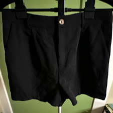 Girl s Black Solid Bermuda Shorts Elastic Waist Button Front Size 150 C4C083