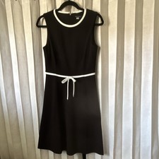 Tommy Hilfiger Solid Black White Trim A-Line Dress Round Neck Zip Knee 6