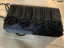 Elegant Black Satin Evening Bag With 4 Flowers 9x3x5  Shoulder Bag Wedding Prom