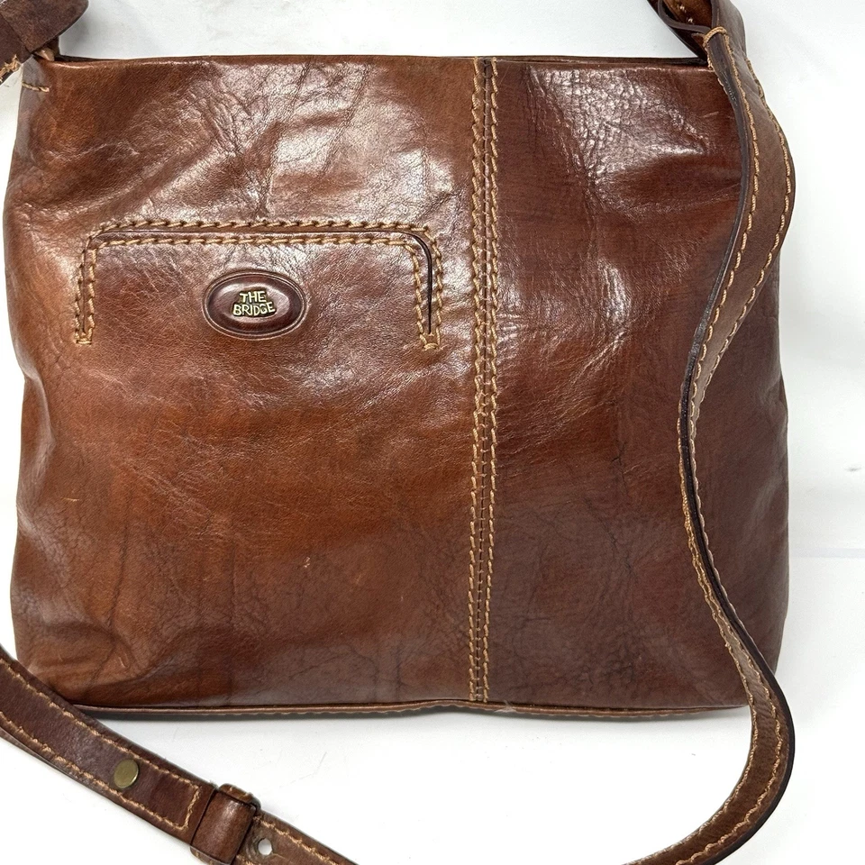 Bolso Bandolera Bolso Bandolera Vintage The Bridge Cuero Marrón Hecho en Italia Foto 2 de 4