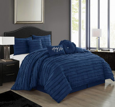 Navy King Size 7-Piece Comforter Set with Shams  Bedskirt -