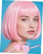 Light Bob Wig with Bangs for Women 12 Inch Short Party Wigs Pack Pink
