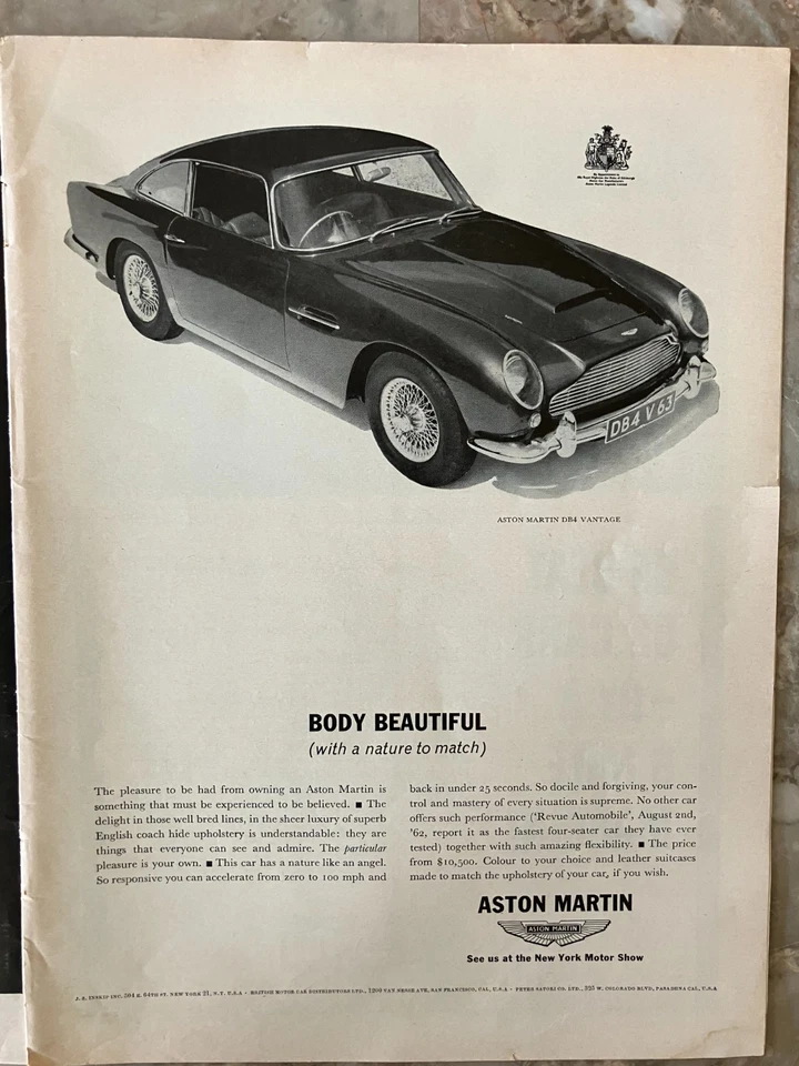 1962 Aston _ Martin Lot of 2 *Original* James Bond car ad print gift DB4 Vantage Foto 3 de 4