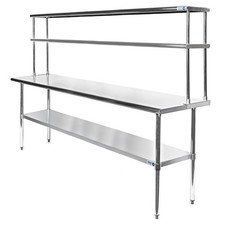 Commercial Stainless Steel Kitchen Prep Table with Double Overshelf- 30" x 72"