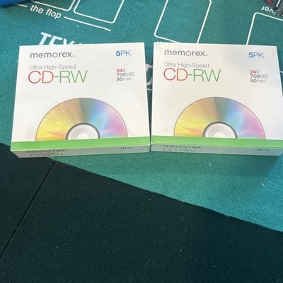 2-Memorex CD-RW 700MB 80 Min Ultra Speed 2 X 5 Pack For Computer CD Rewriters