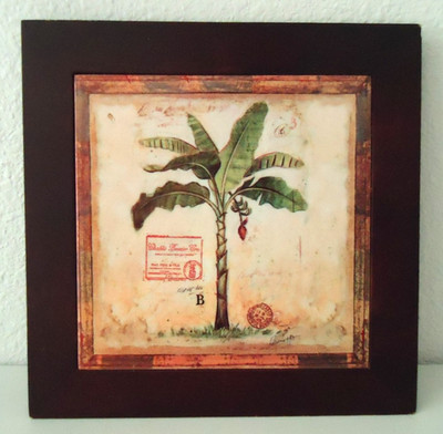 Monte Carlo Monaco Banana Palm Detail Ceramic PLate Wood Framed 8x8