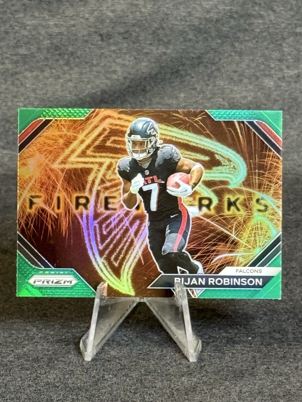 Bijan Robinson 2023 Panini Prizm Fireworks #F-24 Green Prizm RC