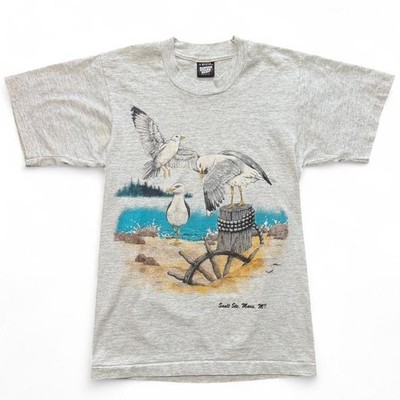 Vintage 90s Seagull Beach Nature Ocean Bird Boat Graphic Single Stitch T-shirt