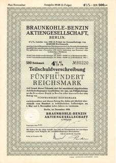 BRABAG TSV über 500 RM Berlin im Dezember 1938