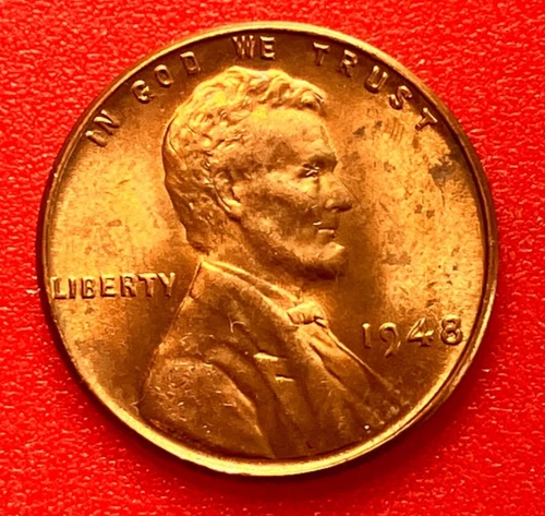 1948-P Lincoln Wheat Cent Penny GEM RED BU From an Original Bank Roll