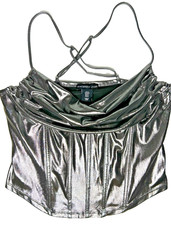 Sincerely Jules Metallic Corset Tank Top Cross Back Adjustable Size Medium