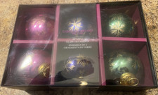 Christian Siriano Purple Blue Green Glass Christmas Ornaments 4in - 2 Each Color