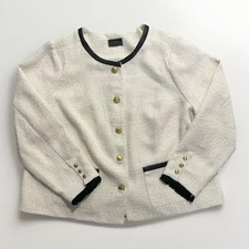 G by Giuliana Black Label White Tweed Blazer Gold Buttons Black Trim Size Medium