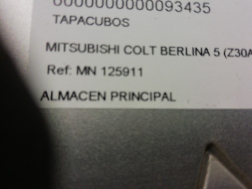 MN 125911 TAPACUBOS / 3983SO010 / MN125911 / 93435 PARA MITSUBISHI COLT BERLINA - Imagen 3 de 7