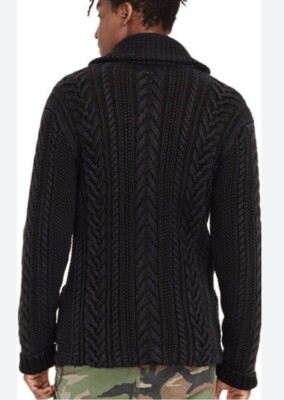 Ralph Lauren XXL Black Sweater RRL Polo Cardigan Cable Knit Rugby 