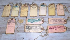 12~Vintage~Ephemera~French~Junk Journal~Linen Cardstock~Gift~Hang~Tags