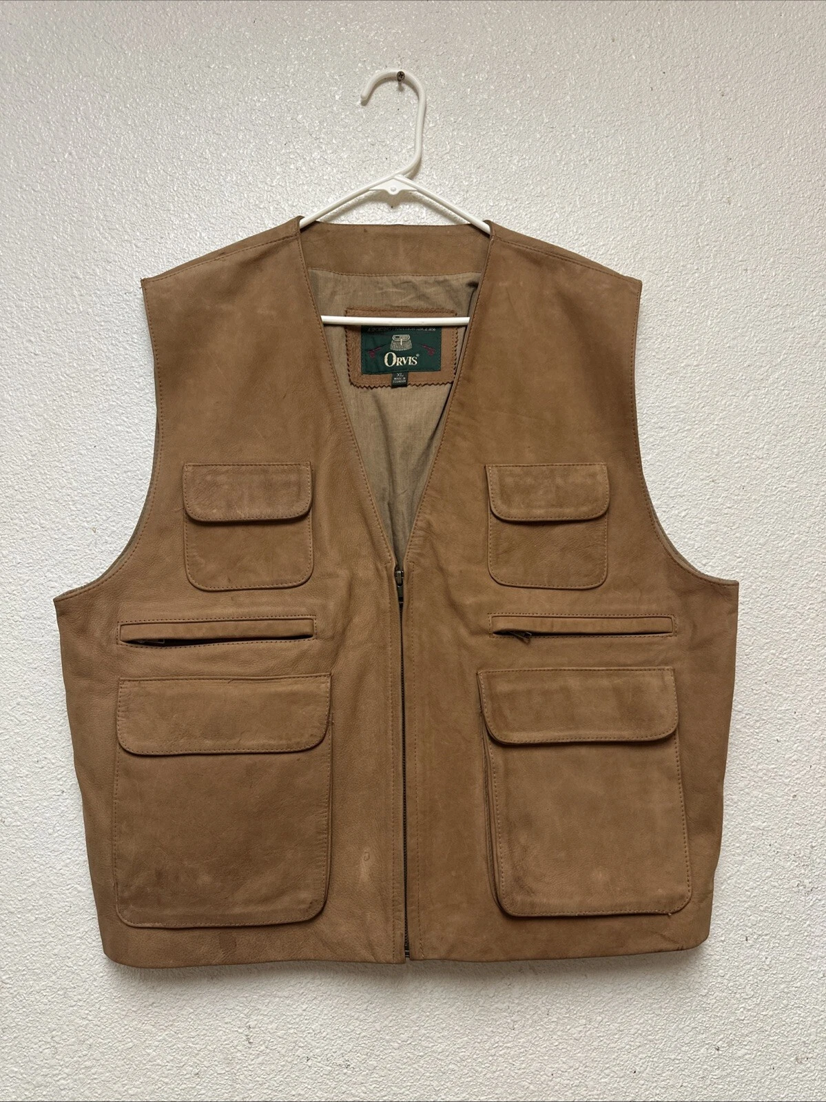 Vintage Orvis Brown Suede Leather Hunting Fishing Vest Utility Button Sz XL