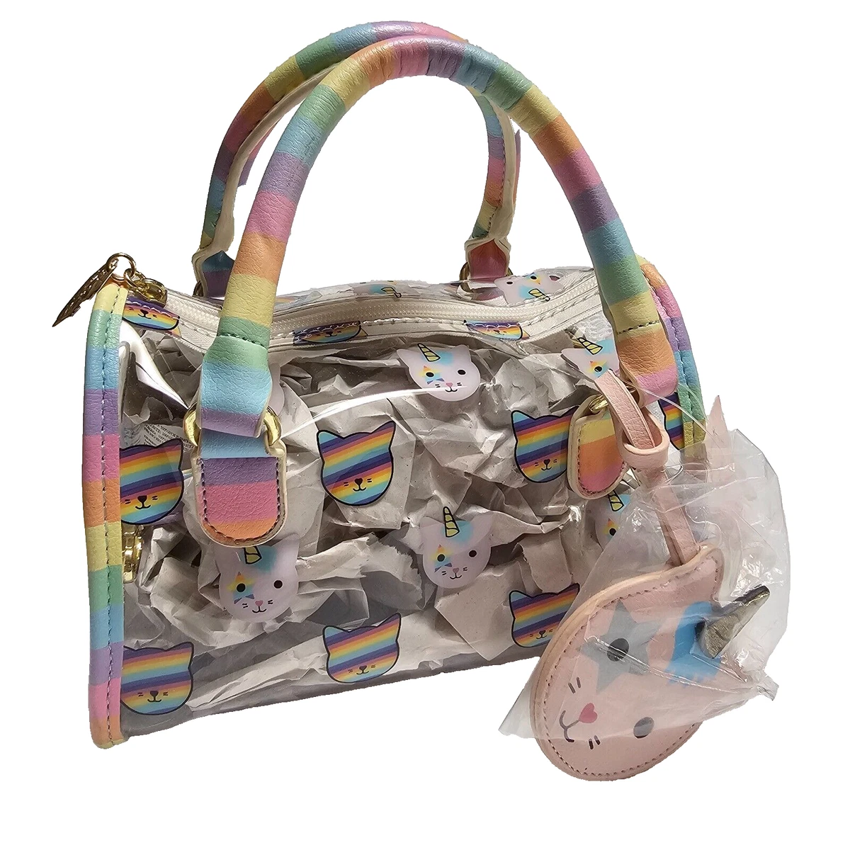 Betsey Johnson Mermaid Cat Print Clear Bag with Gold Lip Charm Tiny bag and tiny treasures ✨? The Mini Bucket Bag and  main image 2