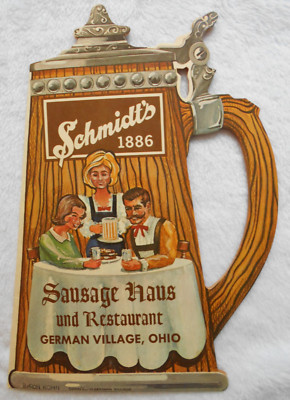 Vintage Menu SCHMIDTS Sausage Haus German Village Ohio Die-Cut Stein Byron Kohn