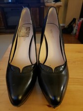 Nine West 7.5M Shawnda Black Platform Dress Pumps Croc Trim Almond Toe Womens