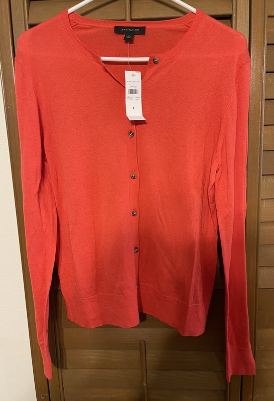 New Ann Taylor Salmon Long Sleeve Cardigan Sweater Size L