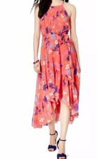 Vince Camuto Floral Dress Women's 10P Chiffon Halter High-Low Fairy Easter Boho