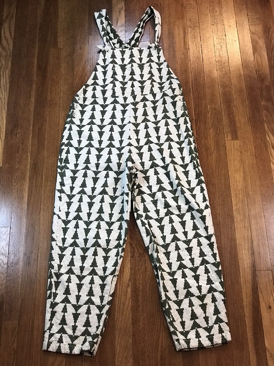 Womens, En Creme, Overalls, Jaquard Fabric, Tapered Leg, Creme / Green, Medium