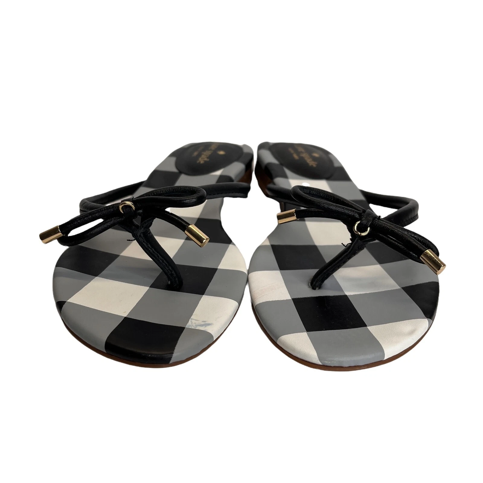 Kate Spade sandalo donna nero check nappa pelle fiocco mistico cinturino a T taglia 7 5