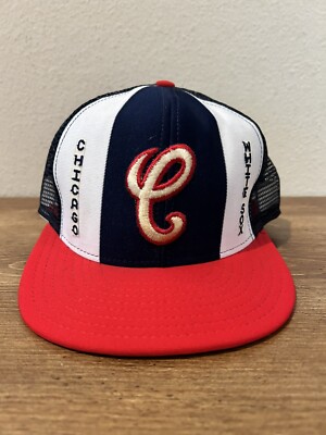 Vintage 80s Chicago White Sox MLB AJD Lucky Stripes Mesh SnapBack Hat Cap 
