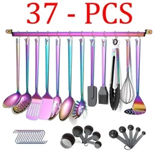 37 Pcs Rainbow Cooking Utensils Set Stainless Steel w/ Titanium Colorful Plating