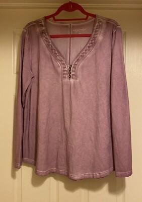 Soft Surroundings Angeline Pleated Lilac Blouse Tunic V-Neck Sz L