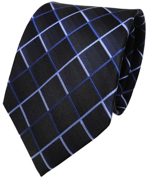 Tigertie Designer Seidenkrawatte Blau Dunkelblau Royal Kariert - Krawatte Seide-image