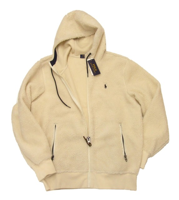 Polo Ralph Lauren Men’s Full Zip Cream Sherpa Fleece Jacket With Hood