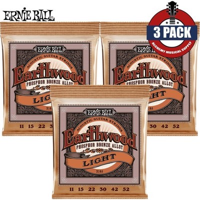 3-PACK Ernie Ball 2148 Earthwood Phosphor Bronze Acoustic Guitar Strings 11-52