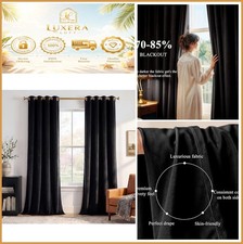 Black Velvet Blackout Curtains Grommet Thermal 52x96 Inches 2 Panels Noise