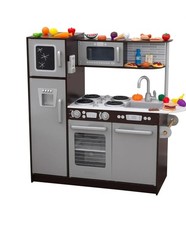 KidKraft Uptown Espresso Wooden Play Kitchen and 30-Piece Play Food Accessories