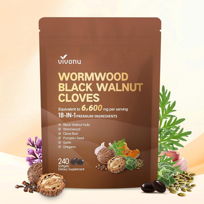 Vivonu Wormwood Black Walnut Cloves 240 Softgels 18-in-1 Detox 6600mg Eq